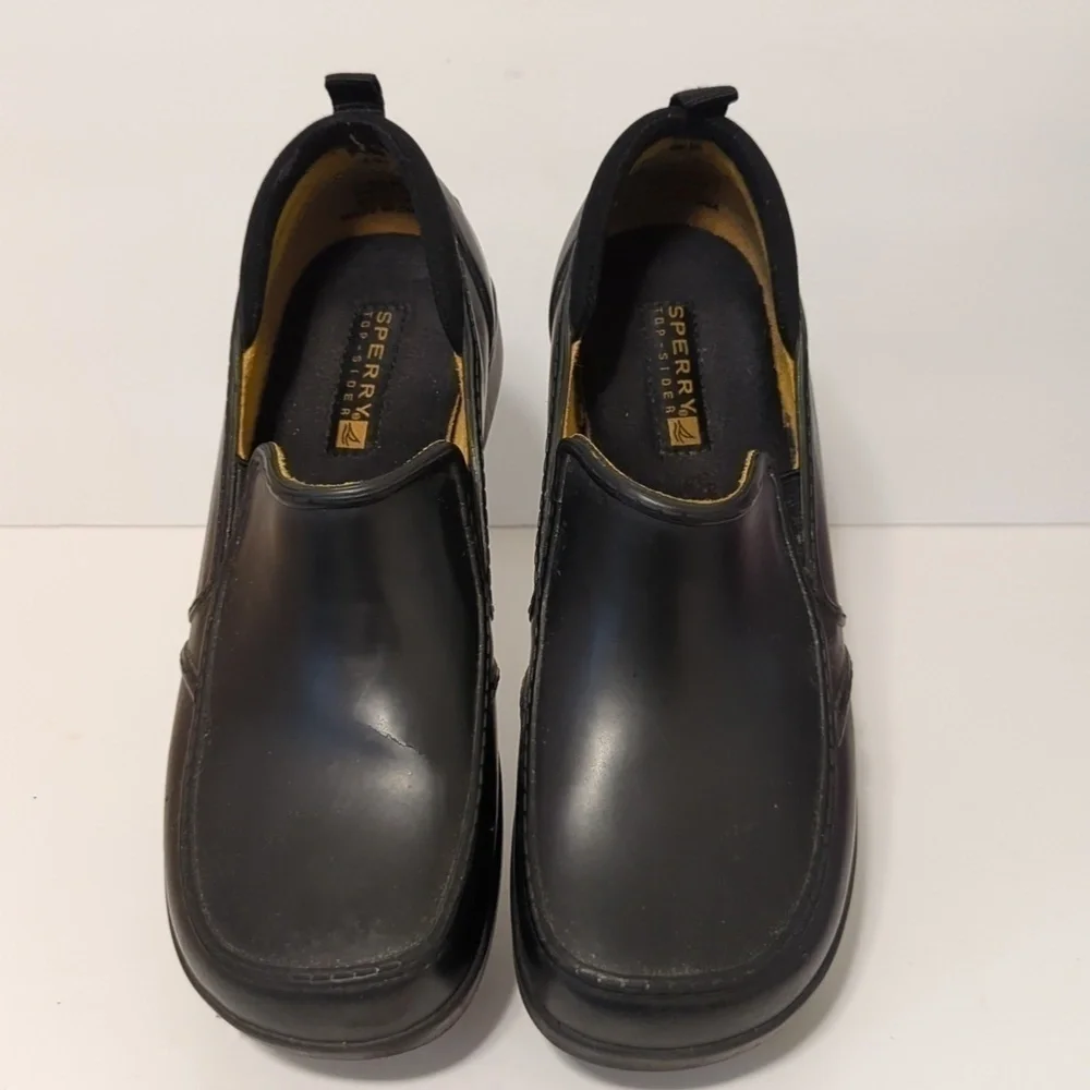 Sperry top spider black rubber low top shoes. Men's size 8.5 woman's size 10